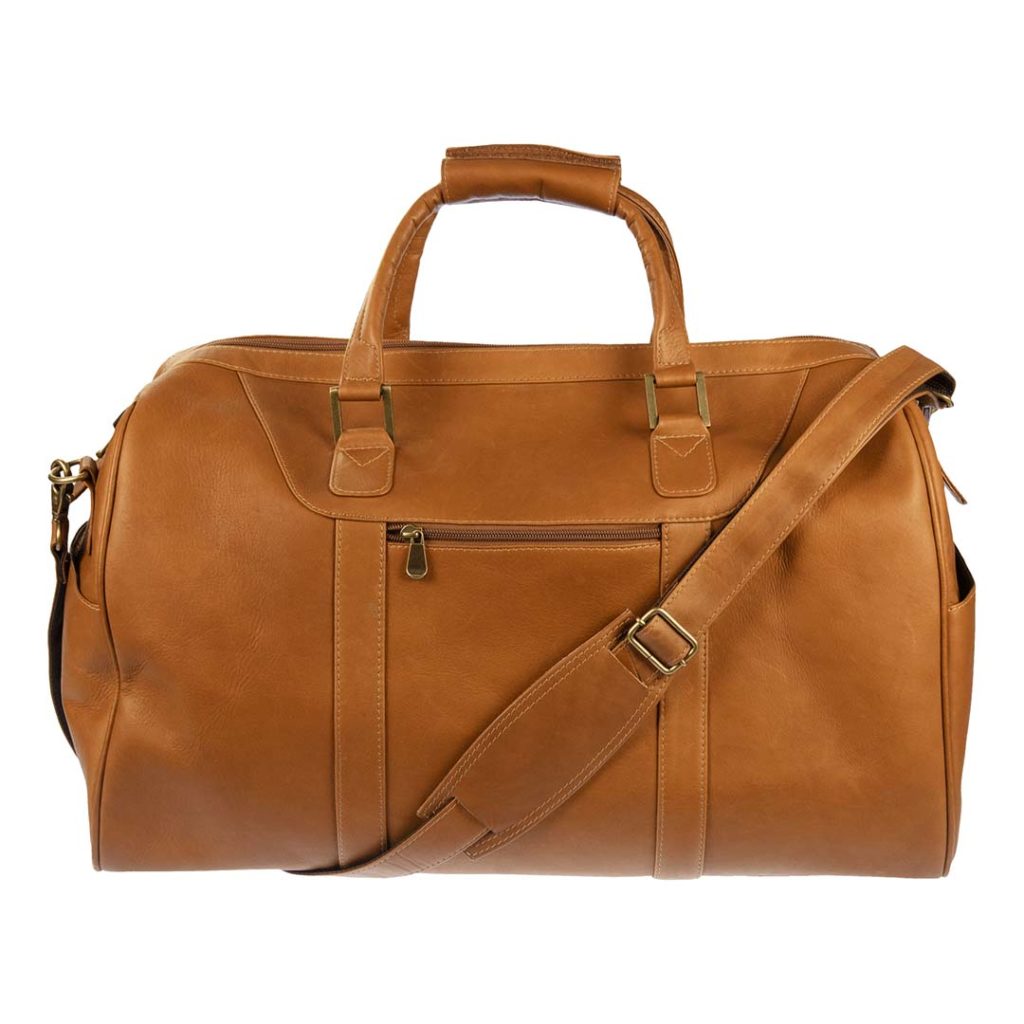 A leather duffle bag