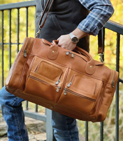 Large leather duffle bag